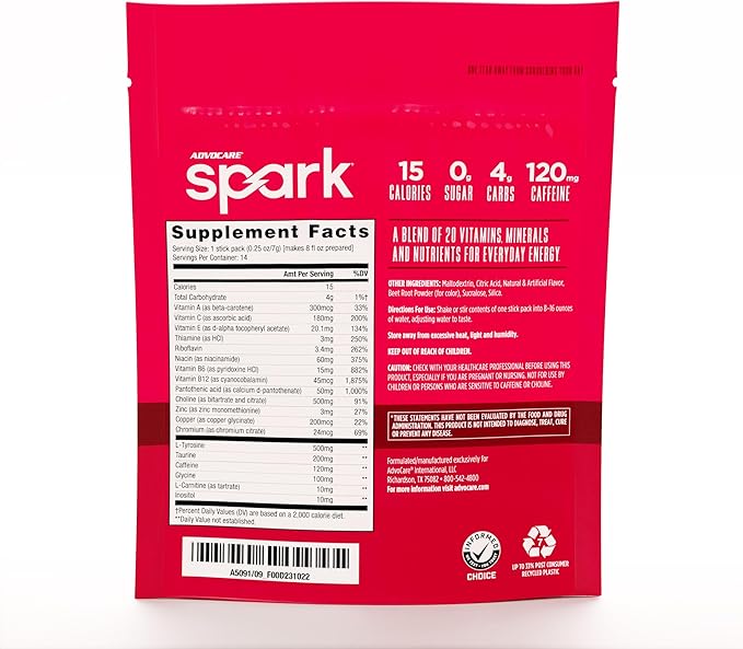 AdvoCare Spark Vitamin & Amino Acid Supplement - Focus & Energy Drink Powder Mix with Vitamin A