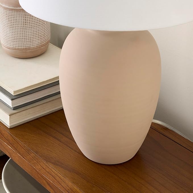 Nourison Home 23" Light Pink Ceramic Jar Table Lamp for Bedroom, Living Room, Dining Office, with