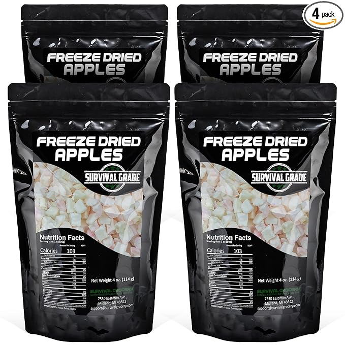 Survival Grocery® Freeze Dried Apples - Non-GMO, Gluten-Free, Unsweetened Diced Apple Pieces
