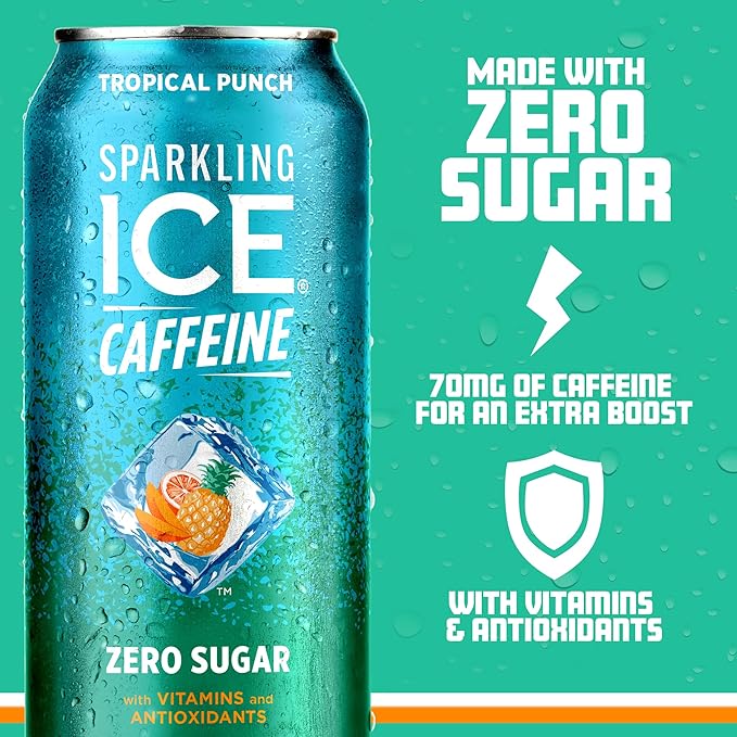 Sparkling Ice Caffeine Tropical Punch Sparkling Water with Caffeine, Zero Sugar, with Antioxidants