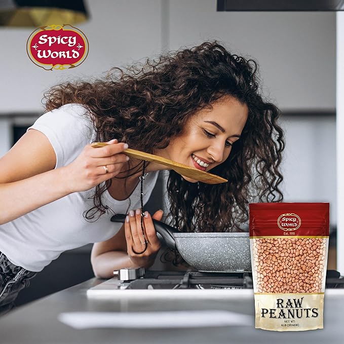 Spicy World Peanuts, Raw Whole With Skin (Uncooked, Unsalted) 4 Pound (64oz) ~ All Natural - USA