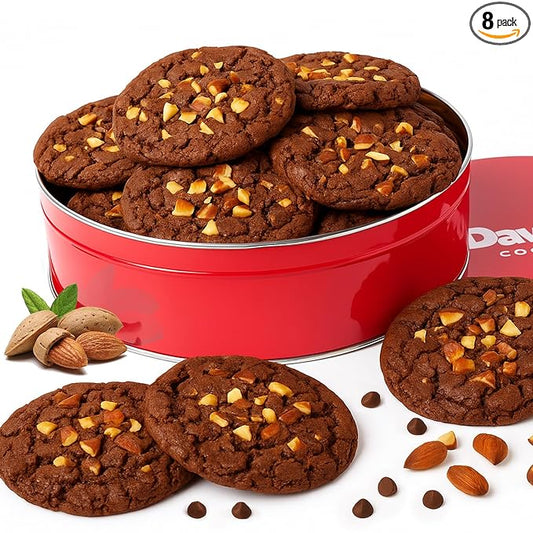 David's Cookies Fresh Baked Decadent Jumbo Almond Gourmet Cookies – 2lb Gift Basket Tin with 8