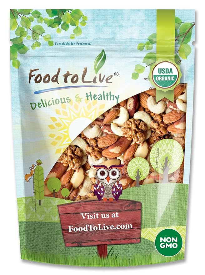 Food to Live Organic Mixed Raw Nuts, 2 Pounds ??Cashews, Brazil Nuts, Walnuts, Almonds, Non-GMO