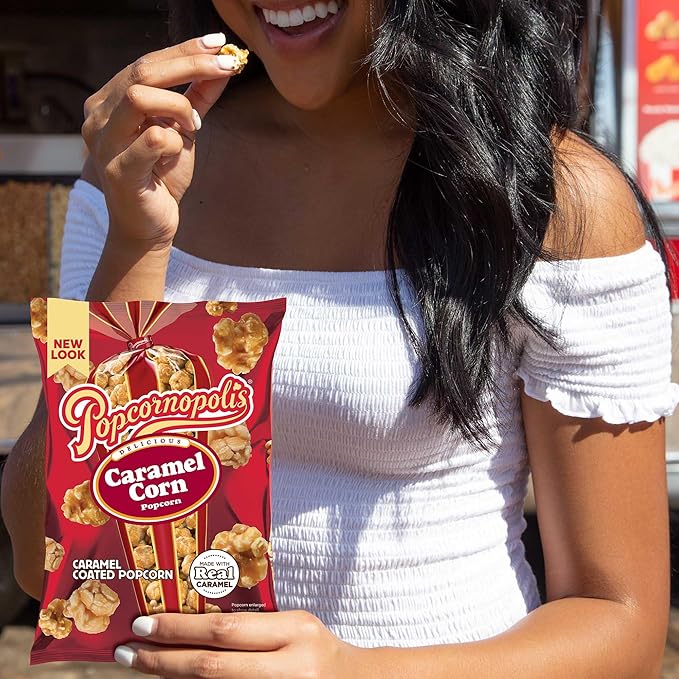 Popcornopolis 12 ct, 2.65 oz Case, Caramel Flavored Indulgent Popcorn