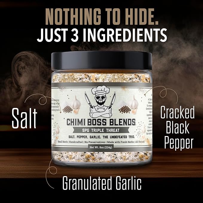 Chimi Boss Blends SPG Seasoning, 8oz ??Salt Pepper Garlic Dry Rub for Grilling, Smoking & BBQ