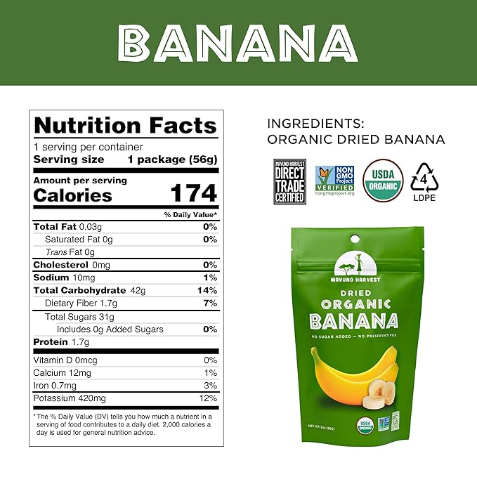 Mavuno Harvest Dried Banana Chips Fruit Snacks | Organic Dried | Healthy for Kids & Adults |