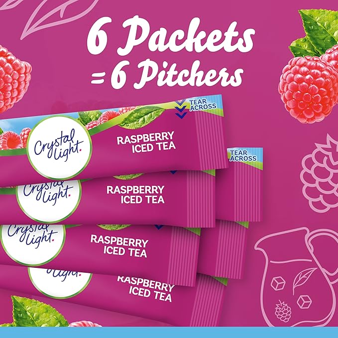 Crystal Light Raspberry Iced Tea Naturally Flavored Powdered Drink Mix, 72 ct Pack, 12 Canisters of