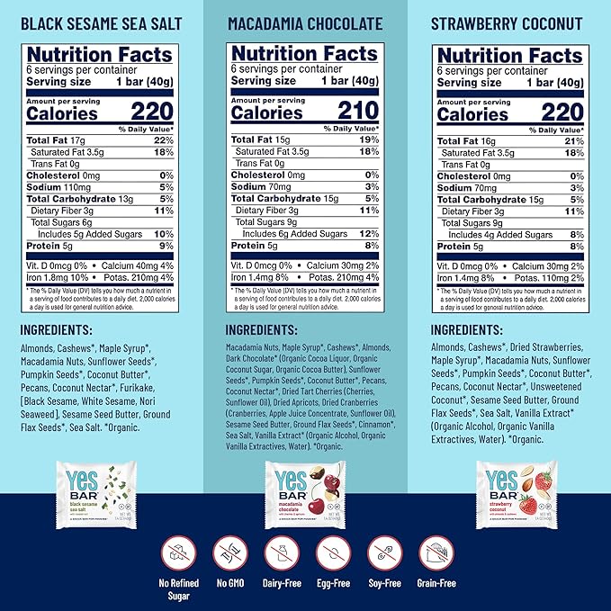 The YES Bar ??Six Flavor Variety Pack ??Plant Based Protein, Decadent Snack Bar ??Vegan, Paleo