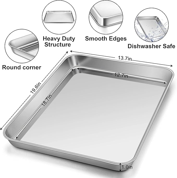 Homikit Baking Cookie Sheet Set of 2, Stainless Steel Cooking Sheets Pan Tray for Oven, 20 x 14