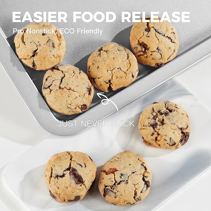 HONGBAKE Cookie Sheet, Baking Sheet Set, Nonstick Oven Pan with Wider Grips,3 Pack, Avoid Too Much