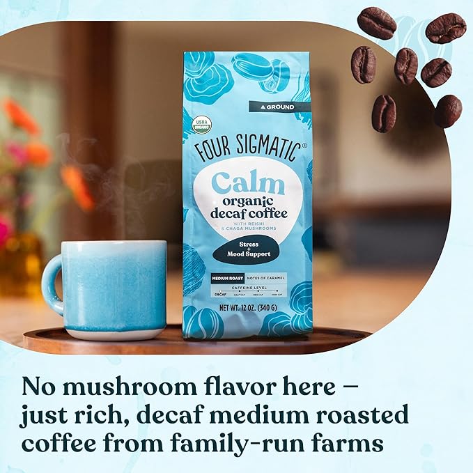 Four Sigmatic Calm Organic Decaf Ground Coffee | Swiss Water Decaf Coffee with Chaga & Reishi