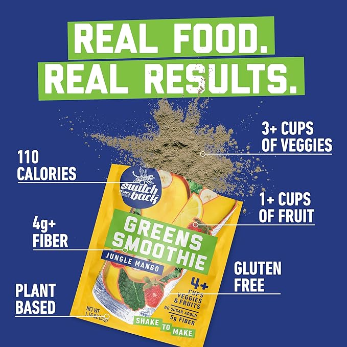 Switchback Greens Smoothie Powder, Shake to Make, Family Founded, Gluten Free Mix for Water, Juice