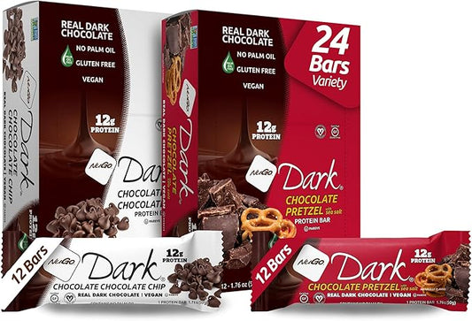 NuGo Dark Variety - Chocolate Pretzel 12 Bars & Chocolate Chocolate Chip 12 Bars, 12g Protein