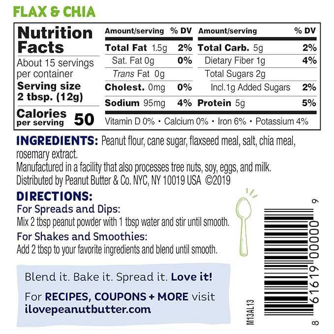 Peanut Butter & Co. Flax & Chia Peanut Powder, Non-GMO Project Verified, Gluten Free, Vegan, 6.5