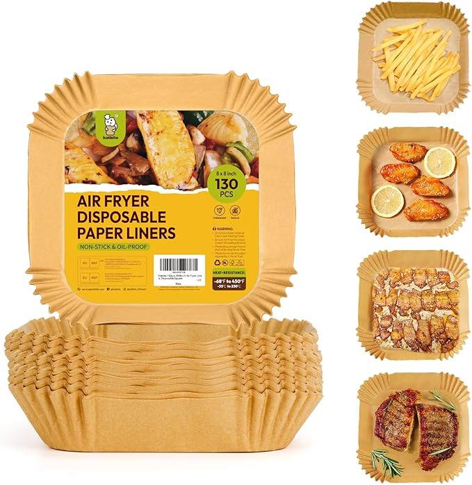 Katbite Air Fryer Liners Disposable - 8 inch Square Non-Stick Airfryer Paper Liners, Unbleached