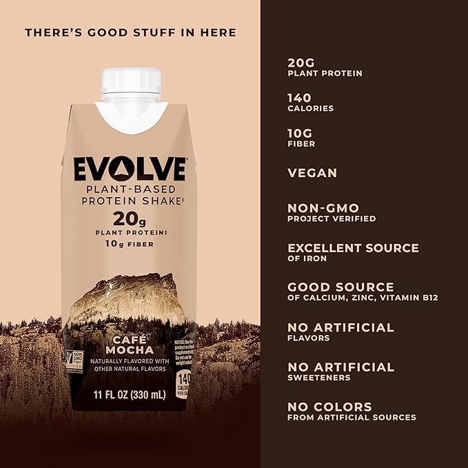 Evolve Plant Based Protein Shake, Café Mocha, 20g Vegan Protein, Dairy Free, No Artificial