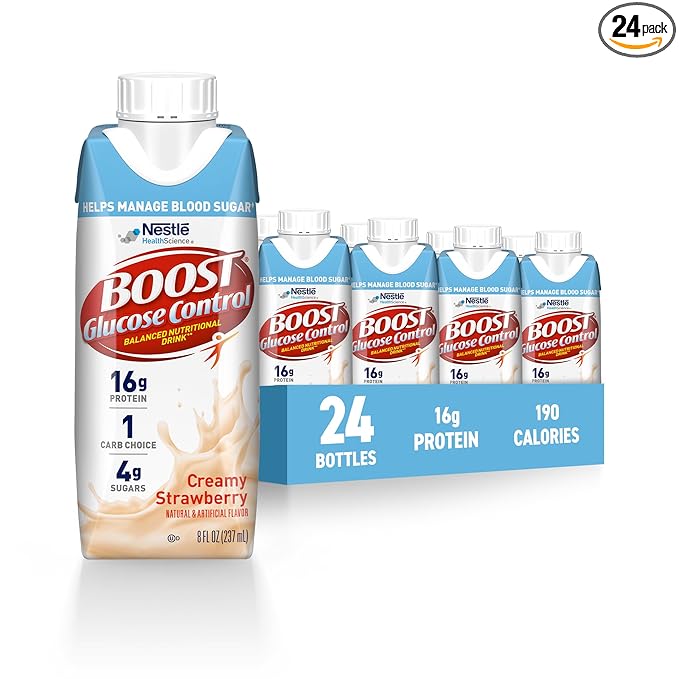 BOOST Glucose Control Ready to Drink Nutritional Drinks, Creamy Strawberry, 8 fl oz Carton (4 x 6
