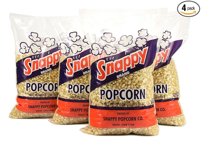 Snappy White Popcorn Kernels for Popping with Popcorn Machine, Air Popper or Stove Top, 2lb Bags, 4