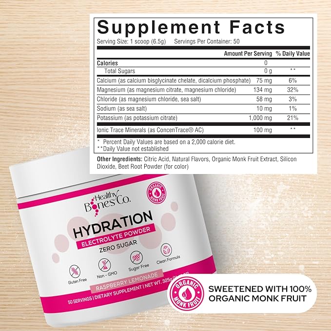 Sugar-Free Electrolyte Powder Drink Mix Fast Hydration Naturally Sweetened with Organic Monk Fruit