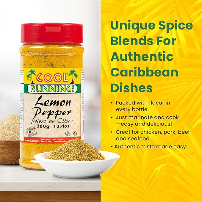 Cool Runnings Lemon Pepper 380g - Zesty and Savory Blend for Enhancing Chicken, Seafood such as