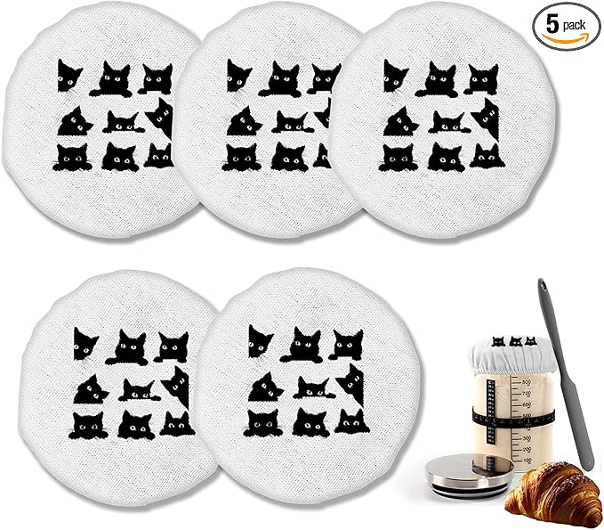 Sourdough Starter Cloth Covers Jars, Cute Black Cats Or Kombucha Kefir Fermentation Cheese Fabric
