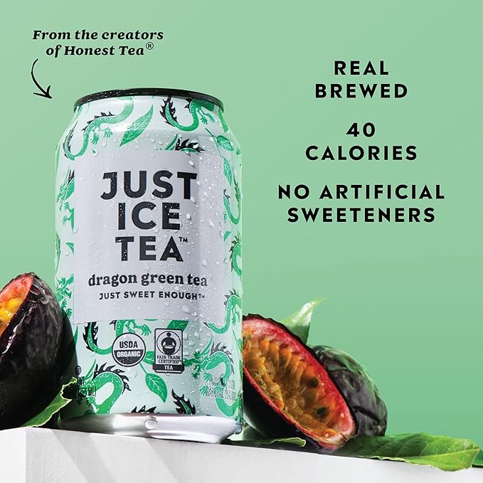 Just Ice Tea, Dragon Green Iced Tea, 12-Pack (12oz Cans), Green Tea, USDA Certified Organic, Real