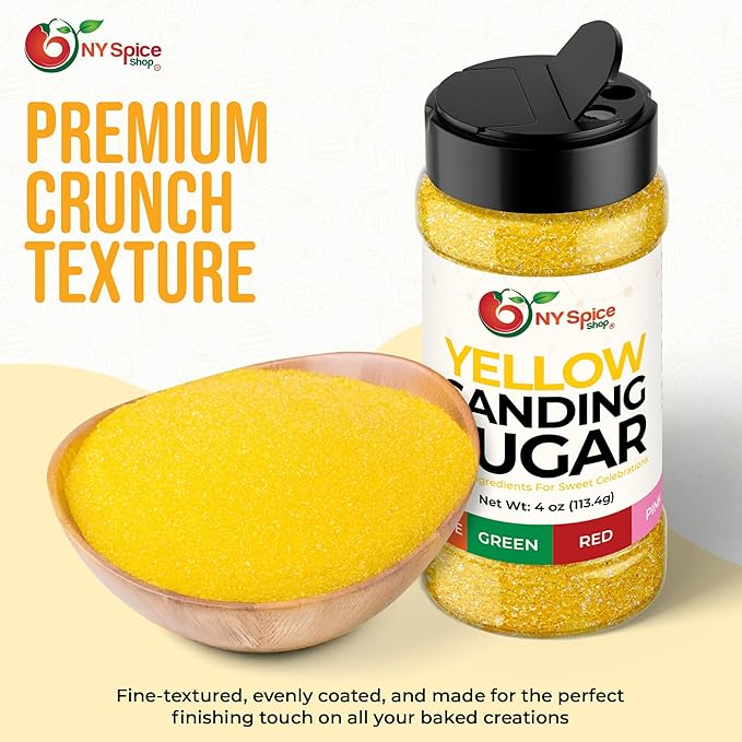 NY Spice Shop Yellow Sanding Sugar - 4 Ounce Sweet Colorful Edible Sprinkles For Candy Dish - Sugar