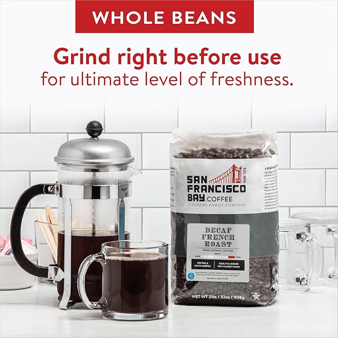 San Francisco Bay Coffee - Decaf Dark Roast Whole Bean Coffee - Decaf French Roast (2 lb bag)