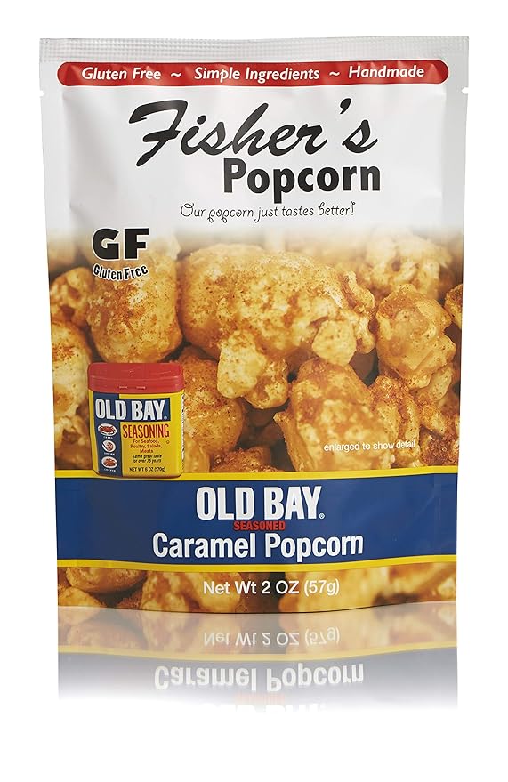 Fisher's Popcorn | Old Bay Seasoned Caramel Flavor | 2oz Bag | 12-Pack