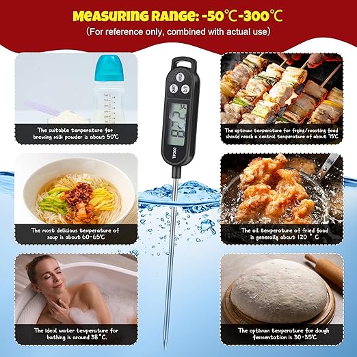 3 Pcs Instant Read Meat Thermometer with Long Probe 9.65 Inch Kitchen Cooking Food Candy Waterproof