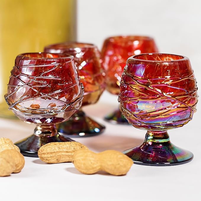 Authentic Mexican Tequila Hand Blown Shot Glasses - Set of 4-2 oz - Mini Glass Snifters - Heavy