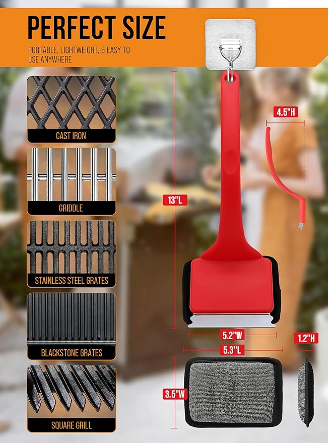 Grill Brush Bristle Free, Grill Cleaner Brush with 5 Replacement Heads, Ultra Safe Grill Brush for