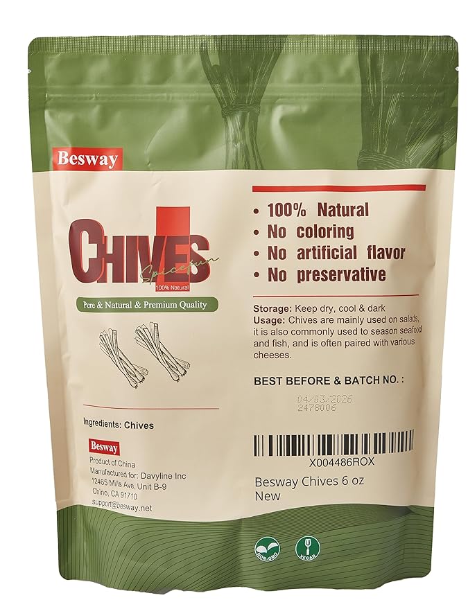 Besway Chives 6 oz(170g), Premium Dried Green Chives - Perfectly Chopped for Culinary Use, 100%