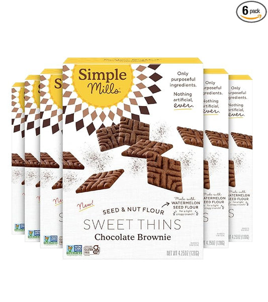 Simple Mills Sweet Thins Cookies, Nut & Seed Flour, Chocolate Brownie, Gluten Free, Paleo Friendly