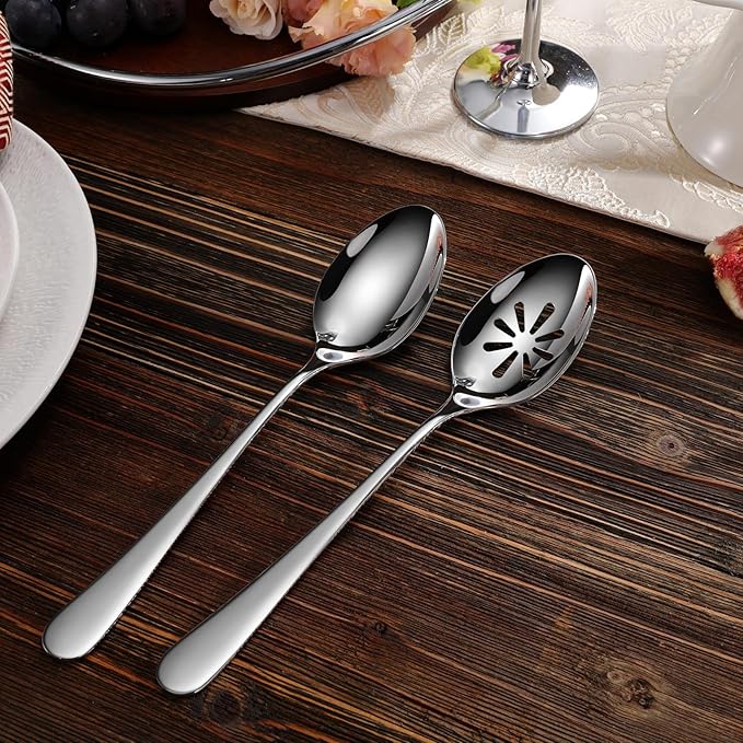 KEAWELL Louise Premium 2 Piece Serving Spoons and 2 Piece Serving Slotted Spoons ??9 inches ??18/10