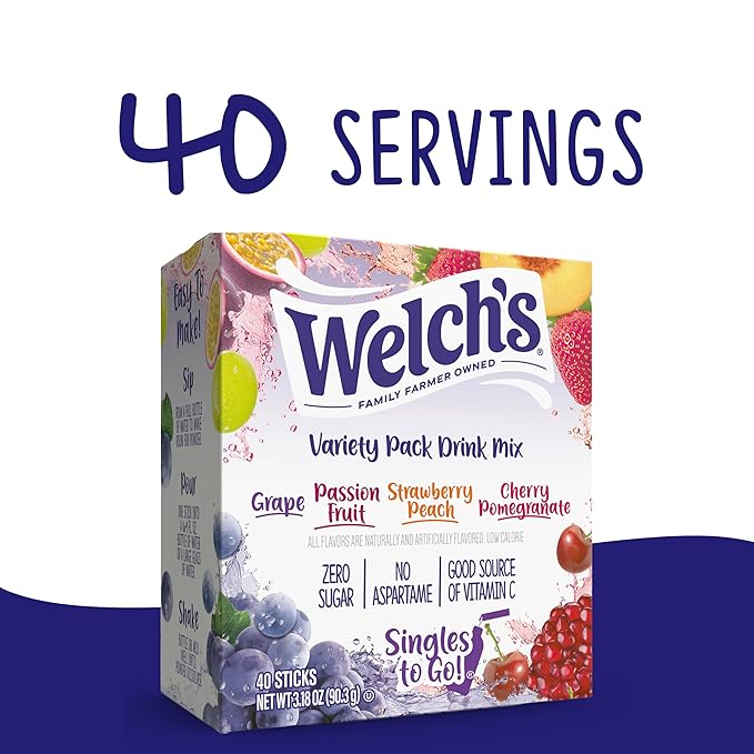 Welch's Singles To Go Variety Pack, Watertok Powdered Drink Mix, Includes 4 Flavors, Grape, Passion