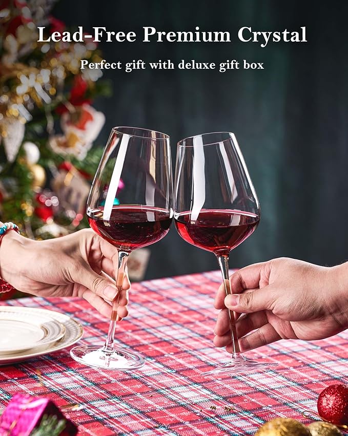 JBHO Hand Blown Italian Style Crystal Bordeaux Wine Glasses - Great Gift Packaging - Red Wine
