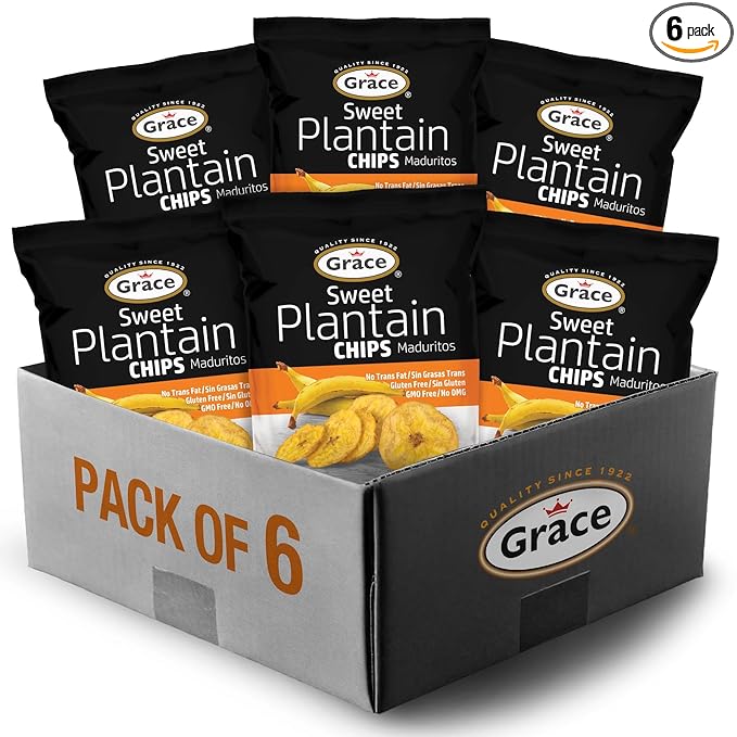 Grace Sweet Plantain Chips 2.5oz - 6 Pack Individual Bags - Jamaican Snacks - Caribbean Gluten Free