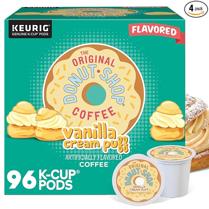 The Original Donut Shop Vanilla Cream Puff Coffee, Keurig Single Serve K-Cup Pods, Medium Roast, 96