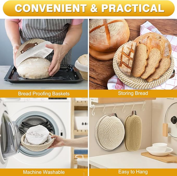 Banneton Bread Proofing Basket Set of 2, 10 Inch Round 11Inch Oval Cotton Rope Sourdough Bread
