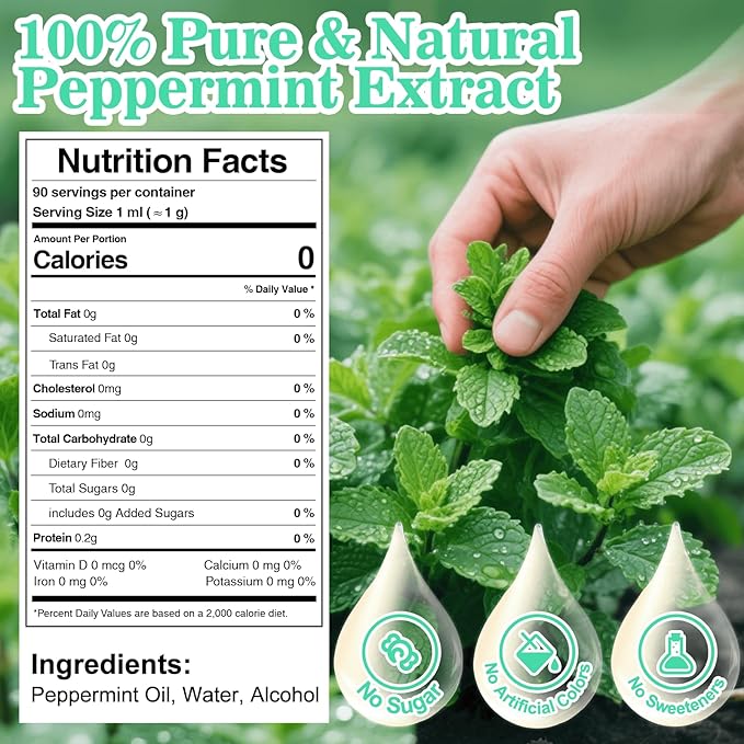 Rylenor 3 oz Peppermint Extract, Pure Mint Extract for Ice Cream, Baking, Drinks, Candy