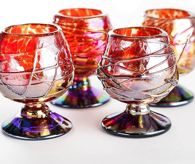 Authentic Mexican Tequila Hand Blown Shot Glasses - Set of 4-2 oz - Mini Glass Snifters - Heavy