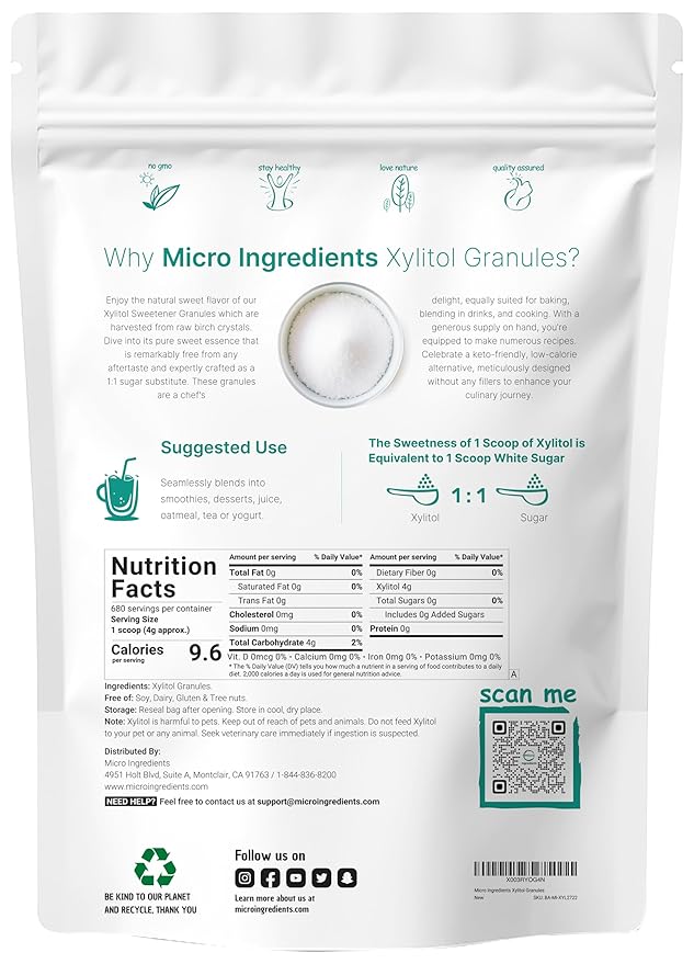 Xylitol Sweetener, 6 Pounds, Natural Sweetener, 1:1 Sugar Substitute and Low Calorie, Great for