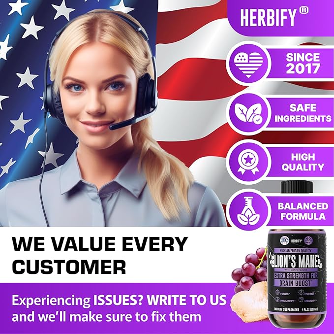 HERBIFY Lions Mane Supplement - Daily Mushroom Supplement for Memory, Focus & Clarity - Brain