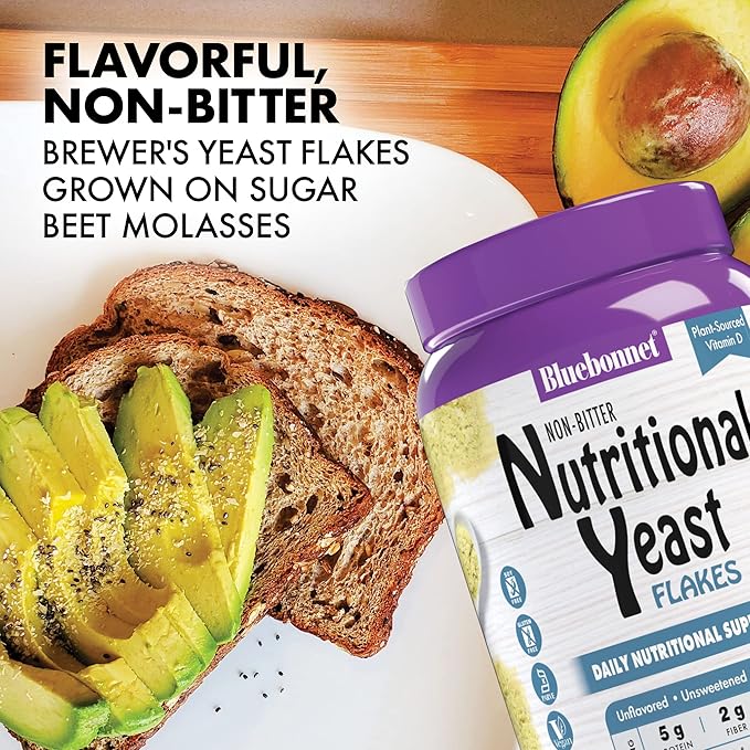 BlueBonnet Nutrition Non-Bitter Nutritional Yeast Flakes - Plant-Sourced Protein, B Vitamins &