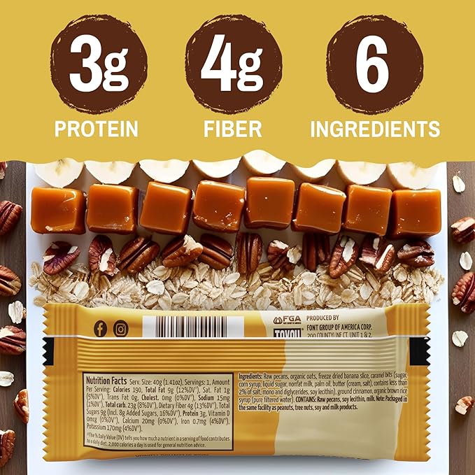 ToYou Chewy Fruit and Nut Bars - Healthy Protein Snacks | Banana Foster - 1.41 Ounce (Pack of 12) |