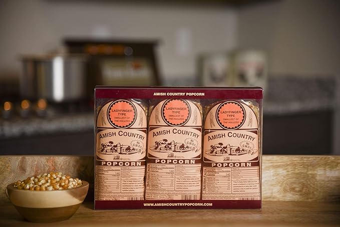 Amish Country Popcorn | 3 (1 Lb Bags) Ladyfinger Kernels Gift Set | Old Fashioned, Non-GMO and