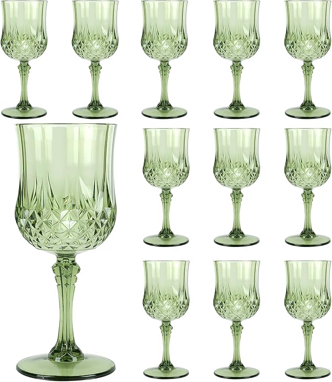 Plastic Wine Glasses，Plastic Goblets Vintage Style Cordial Drinking Glasses for Wedding Reception