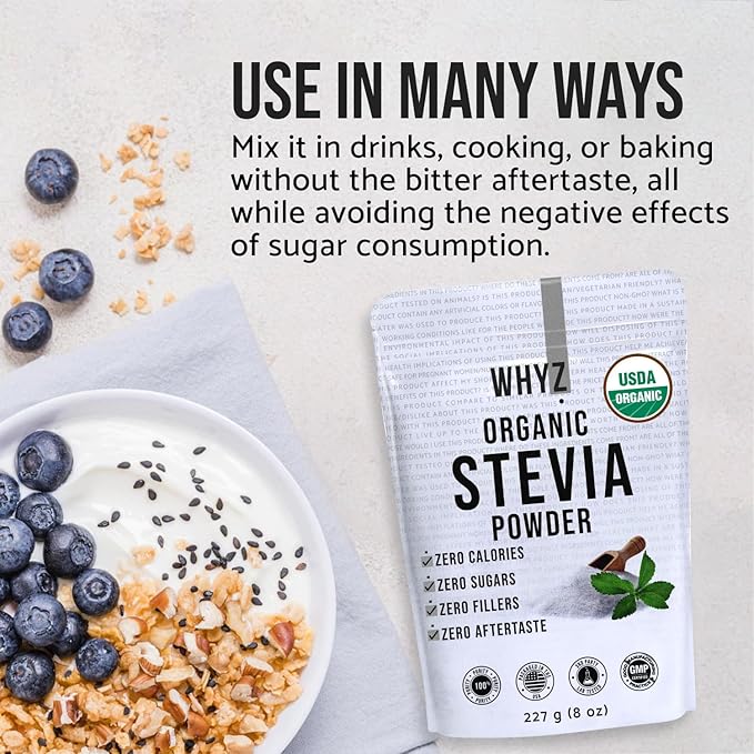 WHYZ Organic Stevia Powder, 1621 Servings, Premium Zero Calorie Sweetener - Powdered Pure Stevia