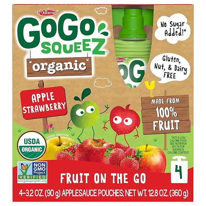 GoGo squeeZ Organic Applesauce and Fruit Puree Apple Strawberry, 3.2 oz (Pack of 48), Unsweetened